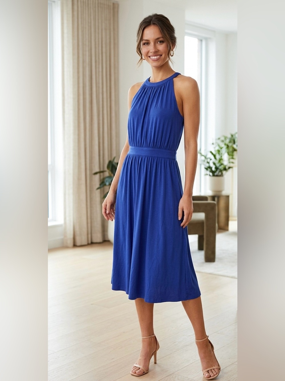 Cynthia Rowley Royal Blue Halter Midi Dress